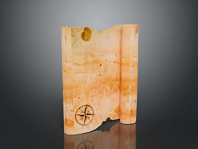 Orange Brown Folded Decorative Item With Compass Design And Vintage Scroll Pattern 3d model