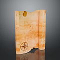 Orange Brown Folded Decorative Item With Compass Design And Vintage Scroll Pattern 3d model
