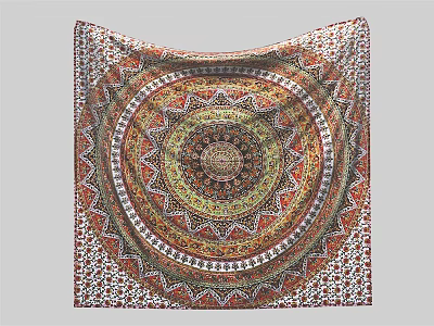 Colorful Mandala Tapestry with Intricate Circular Patterns and Symmetrical Geometric Designs 3d model