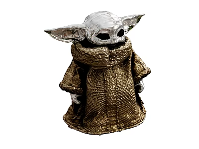 Popular Movie Character Baby Yoda Toy Figure With Large Ears And Brown Cloak Design 3d model
