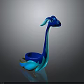 3D Blue Cyan Long Neck Creature With Smooth Texture Reflective Base On Dark Background 3d model