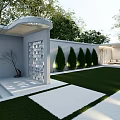 Modern Outdoor Courtyard Garden With Lattice Roof Seating Steps And Green Plants