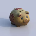 Golden Piggy Bank Decorative Ornament Set With Red Fu Character And Exquisite Patterns