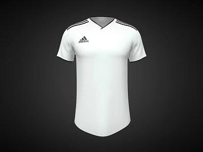Adidas White V Neck Short Sleeve T shirt Featuring Three Black Shoulder Stripes And Chest Logo 3d model