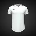 Adidas White V Neck Short Sleeve T shirt Featuring Three Black Shoulder Stripes And Chest Logo