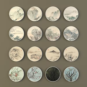 New Chinese Style Round Frame Painting Hanging Painting 3d model