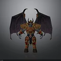 Fantasy Demon Character In Ornate Golden Red Armor With Horns And Wings