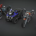 Various Motorcycle Models Including Cruiser ATV And Dirt Bike In Red Blue Black Colors