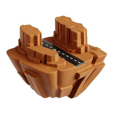 Garden Landscape Rockery With Brown Rock Formation And Black Road With White Dashed Lines 3d model