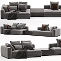 Modern Gray Sectional Sofa With Plush Pillows Soft Blanket And Coffee Table 3d model