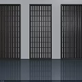Three Modern Black Grid Design Hinged Doors In White Background With Smooth Floor 3d model