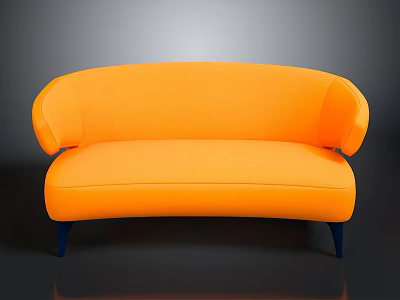 Modern Curved Orange Upholstered Sofa With Blue Legs And Smooth Design 3d model