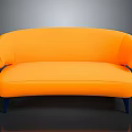 Modern Curved Orange Upholstered Sofa With Blue Legs And Smooth Design