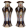 Decorative Ornament Set With Ceramic Vases Floral Patterns Black Gold White Design 3d model