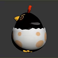 Cartoon Flying Chicken Hatching From White Eggshell With Brown Spots Red Comb