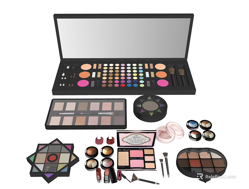 Complete Professional Cosmetics Set With Eyeshadow Blush Lipstick And Makeup Brushes 3d model 