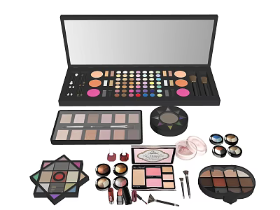 Complete Professional Cosmetics Set With Eyeshadow Blush Lipstick And Makeup Brushes 3d model