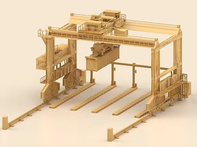 Industrial Equipment Gantry Crane With Rail Tracks And Mechanical Lifting Components 3d model