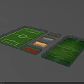 Various Soccer Field Designs With Green Grass Fenced Areas And Seating Stands