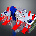 Game Movie Mechanical Character With Red Thrusters Blue Top And Silver Metal Structure