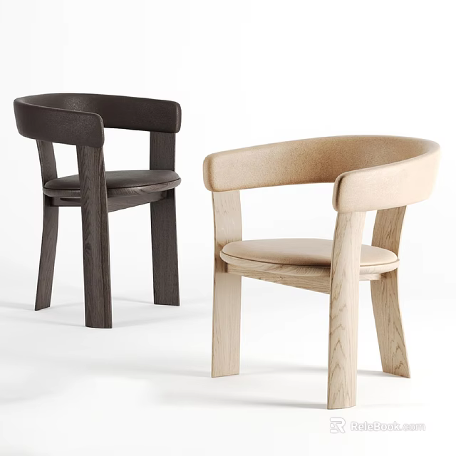 Modern Children's Chairs With Dark And Light Wooden Frames Padded Seats And Curved Backrests 3d model 