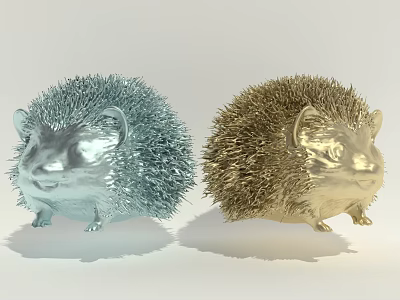 Blue And Gold Metallic Hedgehog Figurines With Spiky Decorative Surface 3d model