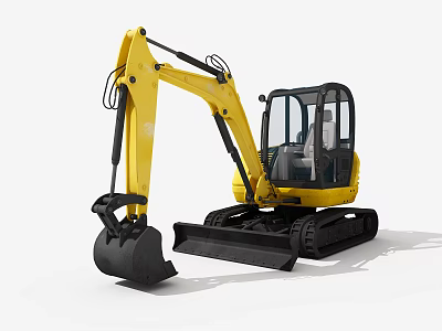 Yellow Utility Vehicle Excavator With Crawler Tracks Front Bucket And Cab 3d model