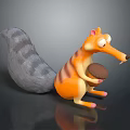 Cartoon Animal Character 3D Model With Orange Striped Body Gray Bushy Tail Holding Brown Nut 3d model