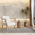 Single Sofa In Modern Interior With Marble Wall Potted Plant Small Table And Window View