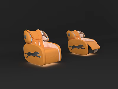 Two Orange Massage Chairs With Black Cheetah Pattern And Modern Design Look 3d model
