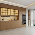 Modern Wooden Kitchen Sideboard With Storage And Decorative Grid Design Oven