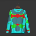 Blue Long Sleeve Sweater With Red Green Circular Patterns And Modern Stylish Design