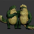 Two Fluffy Sloth Characters With Green And Yellow Fur Standing Together