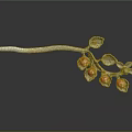 Ornate Silver Metal Hairpin With Decorative Leaves Red And Green Beads