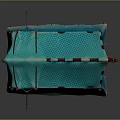 Blue Patterned Tent Structure With Open Flap Support Poles And Ropes