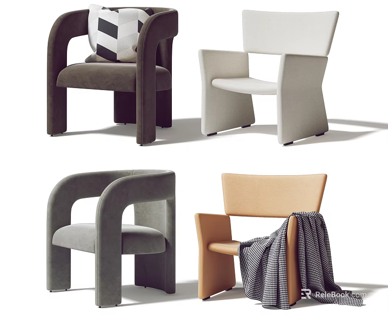 Modern Accent Chairs With Various Stylish Designs And A Draped Blanket 3d model 