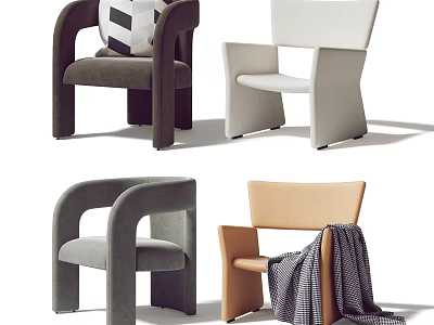 Modern Accent Chairs With Various Stylish Designs And A Draped Blanket 3d model