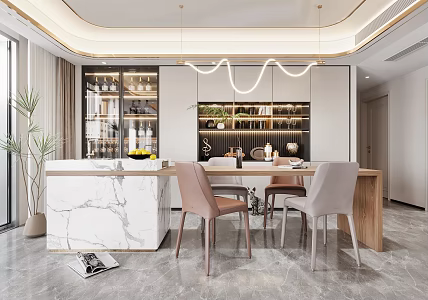 Modern Restaurant Nakajima Dining Table and Chair Wine Cabinet Ornaments 3d model
