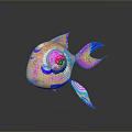 Vibrant Colorful Aquatic Animal Fish With Orange Pink Blue Hues And Large Reflective Eyes