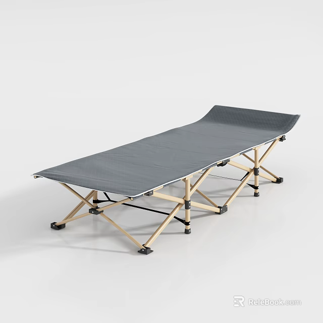 Gray Foldable Camping Bed With Lightweight Metal Frame And Portable Design 3d model 