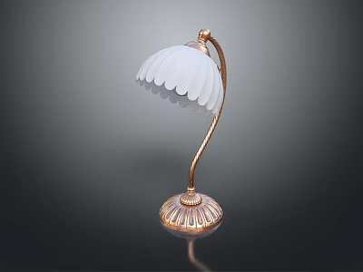 Elegant Brass Table Lamp With White Petal Shaped Shade And Decorative Base 3d model