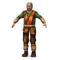 Elderly Man Character With Turban Green Tunic Brown Pants And Orange Waist Sash