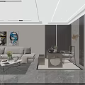 Modern Spacious Open Concept Living And Dining Room With Warm Furnishings And Minimalist Ceiling Design