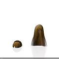 Brown Curled Hair Bun And Long Straight Hair Strand With Light Gradient On White Background