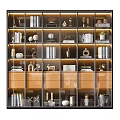 Elegant Modern Bookcase Interior With Glass Doors Books Decorations And Lighting