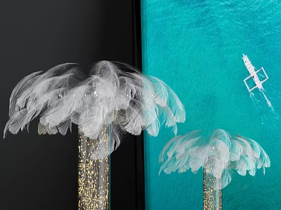 Decorative Ornament Set With Transparent Vases Gold Glitter And White Feather Decorations 3d model