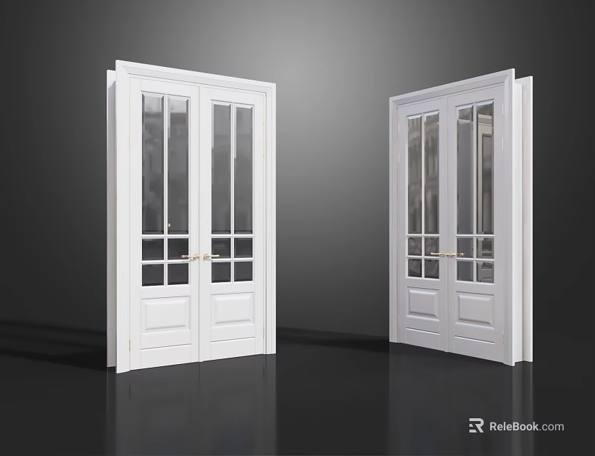 White Double Doors With Glass Panels And Modern Interior Design 3d model
