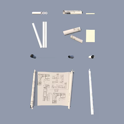 Useful Daily Living Supplies With Rolled Paper Products Note Pads White Strips And Black Pens 3d model