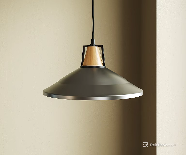 Modern Gray Pendant Light With Wooden Accent In Interior Room Corner 3d model 