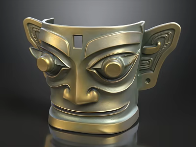 Ancient Bronze Mask With Intricate Design And Ornate Decorative Features 3d model